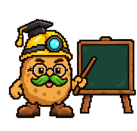 Potato professor pointing at a chalkboard
